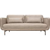Lilou 77" Sofa in Beige Fabric & Antique Brass Metal