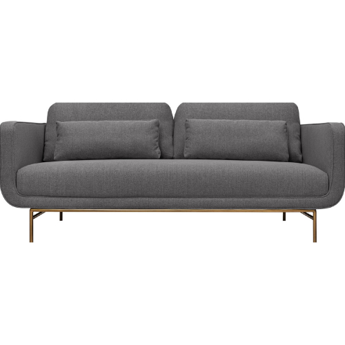 Lilou 77" Sofa in Gray Fabric & Antique Brass Metal