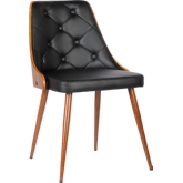 Lily Mid Century Dining Chair in Walnut Finish & Tufted Black Leatherette