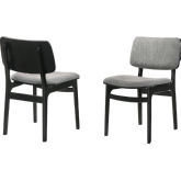 Lima Wood Dining Chair in Black Finish & Grey Fabric (Set of 2)