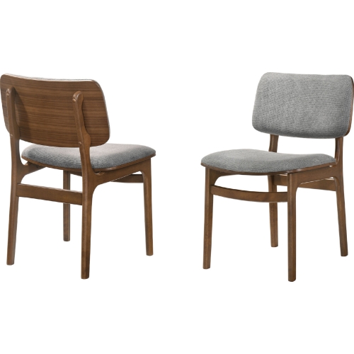 Lima Wood Dining Chair in Walnut Finish & Grey Fabric (Set of 2)