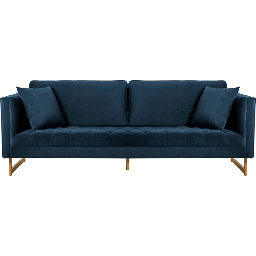 Lenox Sofa in Blue Velvet with Antique Brass Legs