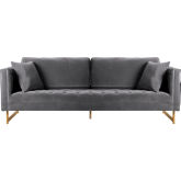 Lenox Sofa in Grey Velvet with Antique Brass Legs