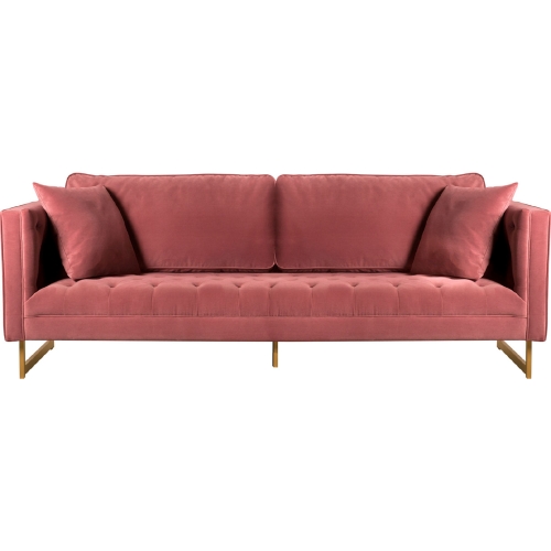 Lenox Sofa in Pink Velvet with Antique Brass Legs
