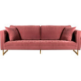 Lenox Sofa in Pink Velvet with Antique Brass Legs