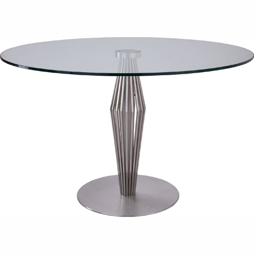 Lindsey 48" Dining Table in Brushed Stainless Steel & Glass