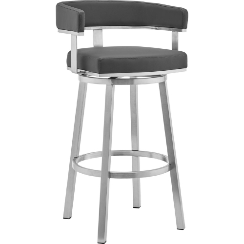 Lorin 26" Swivel Counter Stool Gray Leatherette & Brushed Stainless Steel