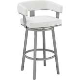 Lorin 30" Swivel Bar Stool in White Leatherette & Silver Metal