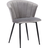 Lulu Dining Chair in Channel Tufted Grey Velvet & Black Metal Legs