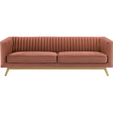 Liv Sofa in Channel Tufted Blush Velvet on Gold Metal Base