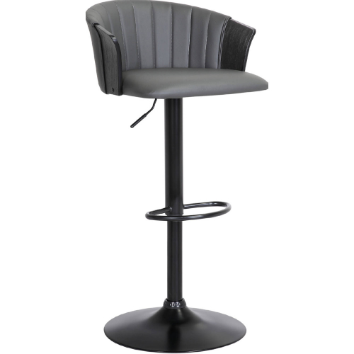 Lydia Adjustable Height Bar Stool in Gray Leatherette, Black Wood & Black Metal