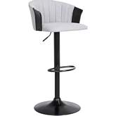 Lydia Adjustable Height Bar Stool in Light Gray Fabric, Black Wood & Black Metal
