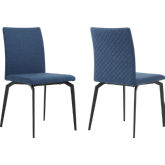 Lyon Dining Chair in Blue Fabric with Quilted Back & Metal (Set of 2)