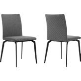 Lyon Dining Chair in Grey Fabric with Quilted Back & Metal (Set of 2)
