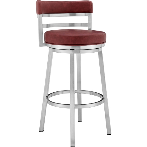 Madrid 26" Swivel Counter Stool in Red Leatherette & Brushed Stainless Steel