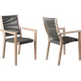Madsen Outdoor Arm Chair in Acacia & Charcoal Rope (Set of 2)