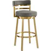 Madrid 30" Swivel Counter Stool in Gold Brushed Stainless Steel & Vintage Gray Leatherette