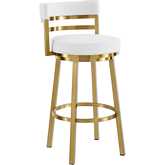 Madrid 30" Swivel Bar Stool in Gold Brushed Stainless Steel in White Leatherette
