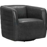 Melanie Swivel Barrel Accent Chair in Pewter Grey Genuine Leather