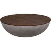 Melody Round Coffee Table in Concrete & Brown Brushed Oak
