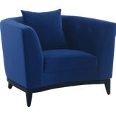 Melange Accent Chair in Blue Velvet with Black Wood Base