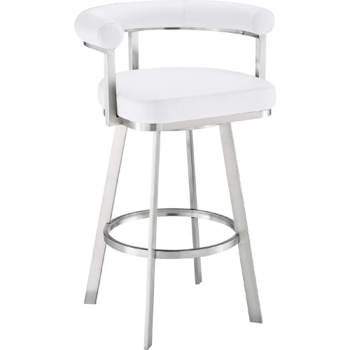 Magnolia 30" Swivel Bar Stool in Brushed Stainless Steel & White Leatherette
