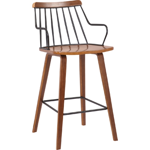 Micah 26" Counter Stool in Walnut Finish Wood & Black Metal