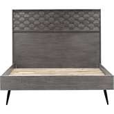 Makena Queen Platform Bed Frame in Grey Acacia Wood & Black Metal