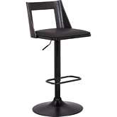 Milan Adjustable Height Swivel Bar Stool in Black Leatherette, Black Wood & Black