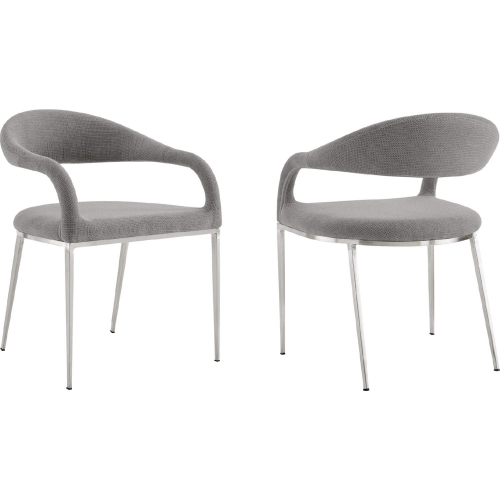Morgan Dining Chair in Brushed Stainless Steel & Light Gray Fabric (Set of 2)