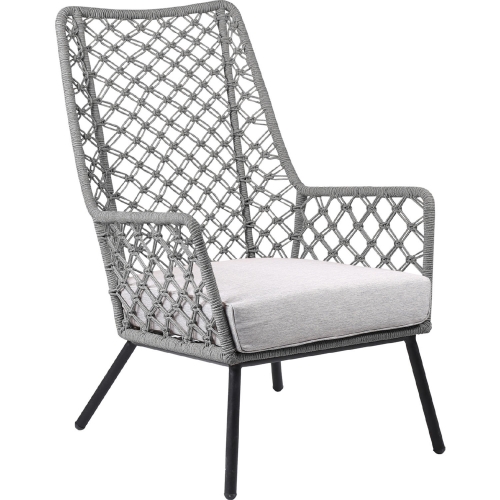 Marco Indoor Outdoor Lounge Chair in Gray Rope, Black Steel & Gray Fabric (Set of 2)