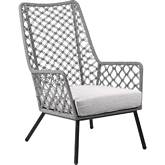 Marco Indoor Outdoor Lounge Chair in Gray Rope, Black Steel & Gray Fabric (Set of 2)