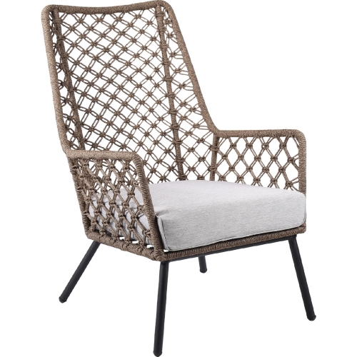 Marco Indoor Outdoor Lounge Chair in Truffle Rope, Black Steel & Gray Fabric (Set of 2)