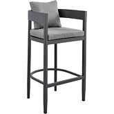 Menorca Outdoor Bar Stool in Aluminum & Grey Fabric