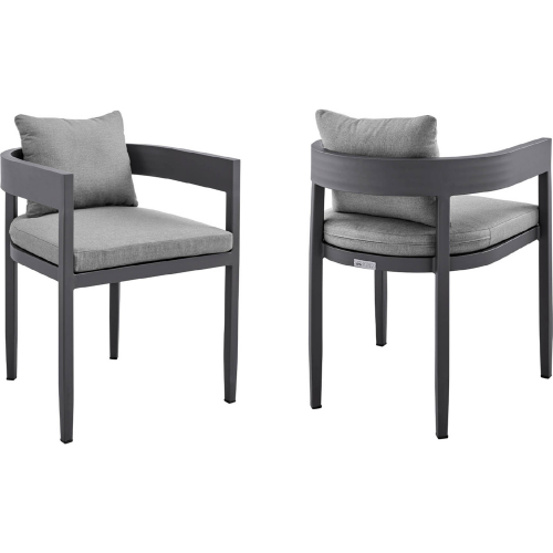 Menorca Outdoor Dining Chair in Aluminum & Grey Fabric (Set of 2)
