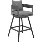 Menorca Outdoor Swivel 26" Counter Stool in Dark Gray Aluminum & Gray Fabric