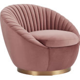 Mitzey Swivel Accent Chair in Channel Tufted Blush Velvet & Gold