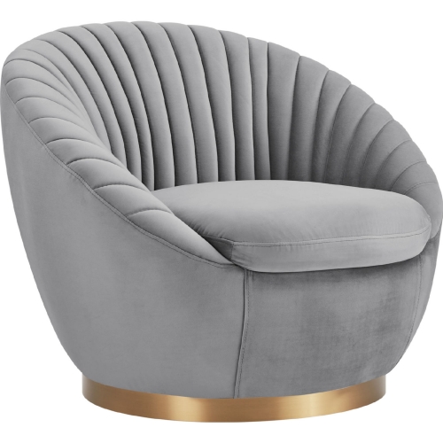 Mitzey Swivel Accent Chair in Channel Tufted Grey Velvet & Gold