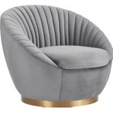 Mitzey Swivel Accent Chair in Channel Tufted Grey Velvet & Gold