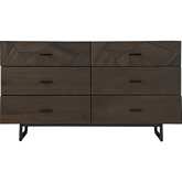Marquis 6 Drawer Dresser in Smoke Oak Wood & Black Metal Legs