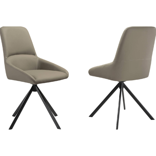 Maverick Swivel Dining Chair in Taupe Gray Leatherette & Black Metal (Set of 2)
