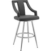Maxen 30" Swivel Bar Stool in Gray Leatherette & Brushed Stainless