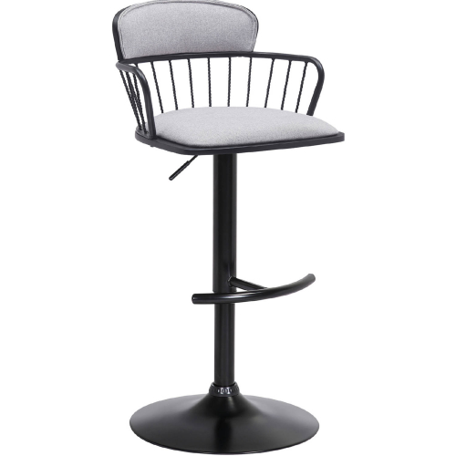 Nash Adjustable Height Bar Stool in Black Wood, Light Gray Fabric & Black Metal