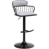 Nash Adjustable Height Bar Stool in Black Wood, Light Gray Fabric & Black Metal
