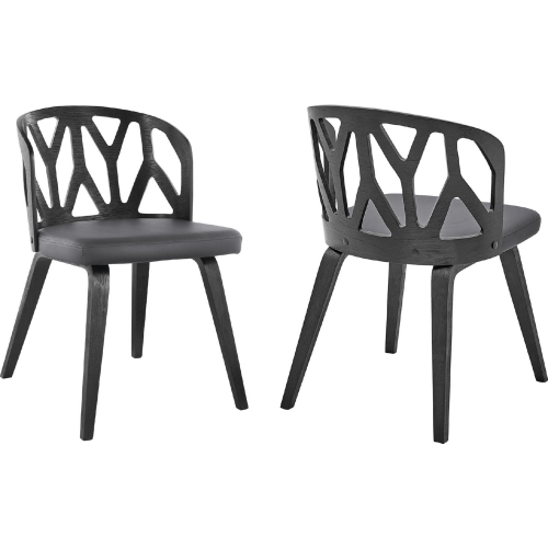 Nia Dining Chair Gray Leatherette & Black Wood (Set of 2)