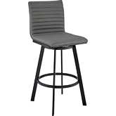 Nikole 30" Swivel Bar Stool in Gray Leatherette, Black Wood & Metal