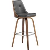 Nolte 30" Swivel Bar Stool in Gray Leatherette & Walnut Finish