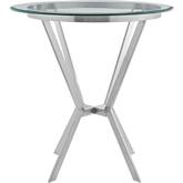 Naomi 36" Round Bar Table Glass & Brushed Stainless Steel