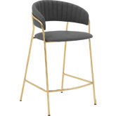 Nara 26" Counter Stool in Grey Leatherette & Gold Metal