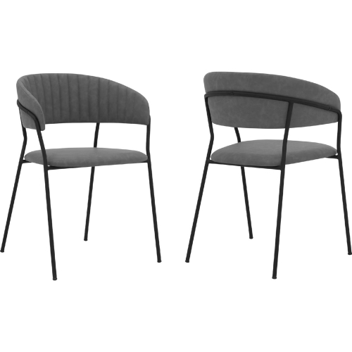 Nara Dining Chair in Grey Leatherette & Black Metal (Set of 2)